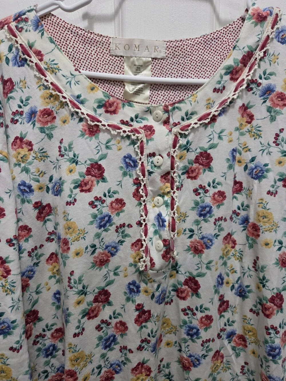 Vintage Komar Nightgown 2X 22/24 Floral Cotton Cottagecore Long Sleeve Granny